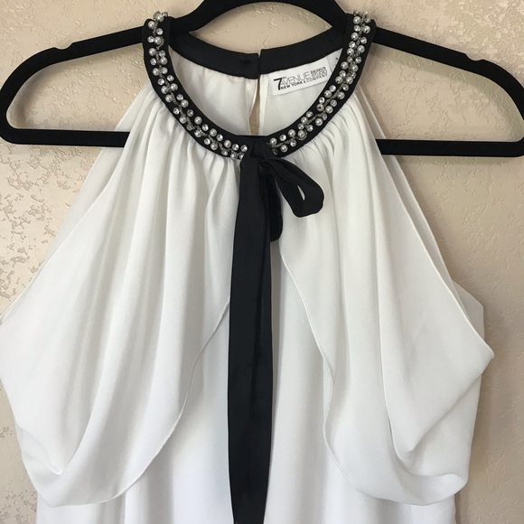 New York & Co. Women Beaded Ruffle Halter Top S - Picture 5 of 12